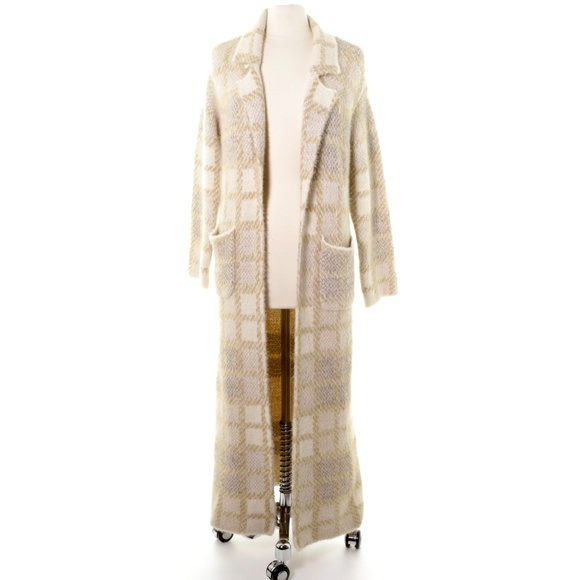 NWT L*Space Hygge Coat Tan Plaid Knit Midi Duster Jacket Womens XS/S - Picture 6 of 12